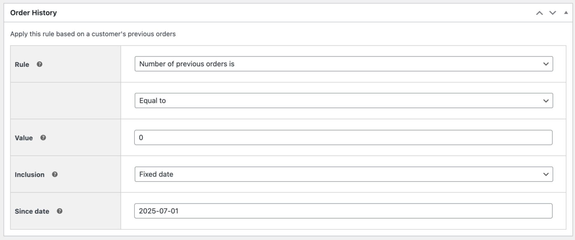 Order history since date field