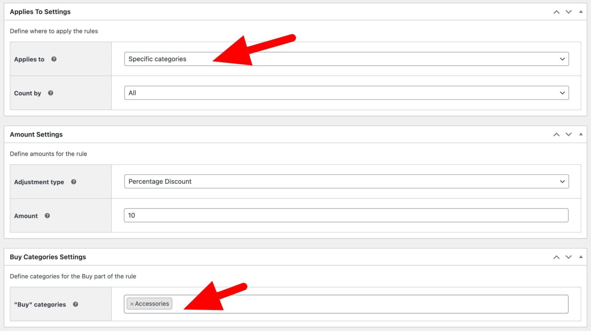 Setting for first order discount on specific categories