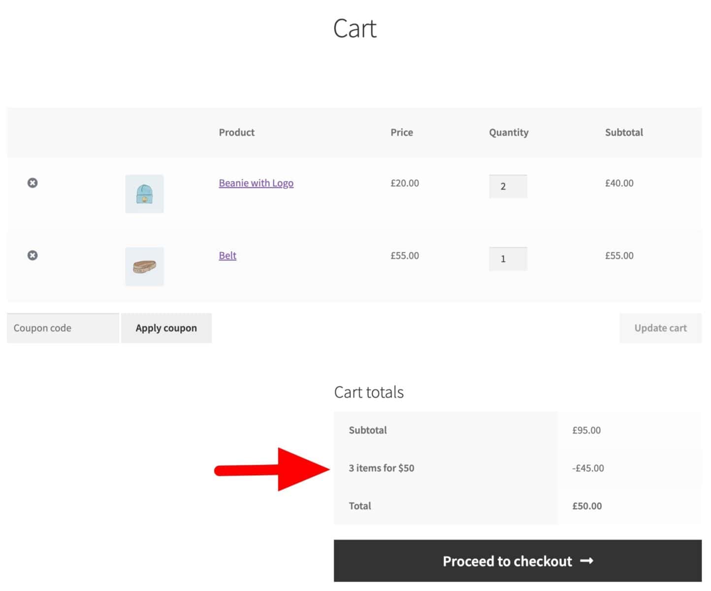Bundle discount in WooCommerce cart