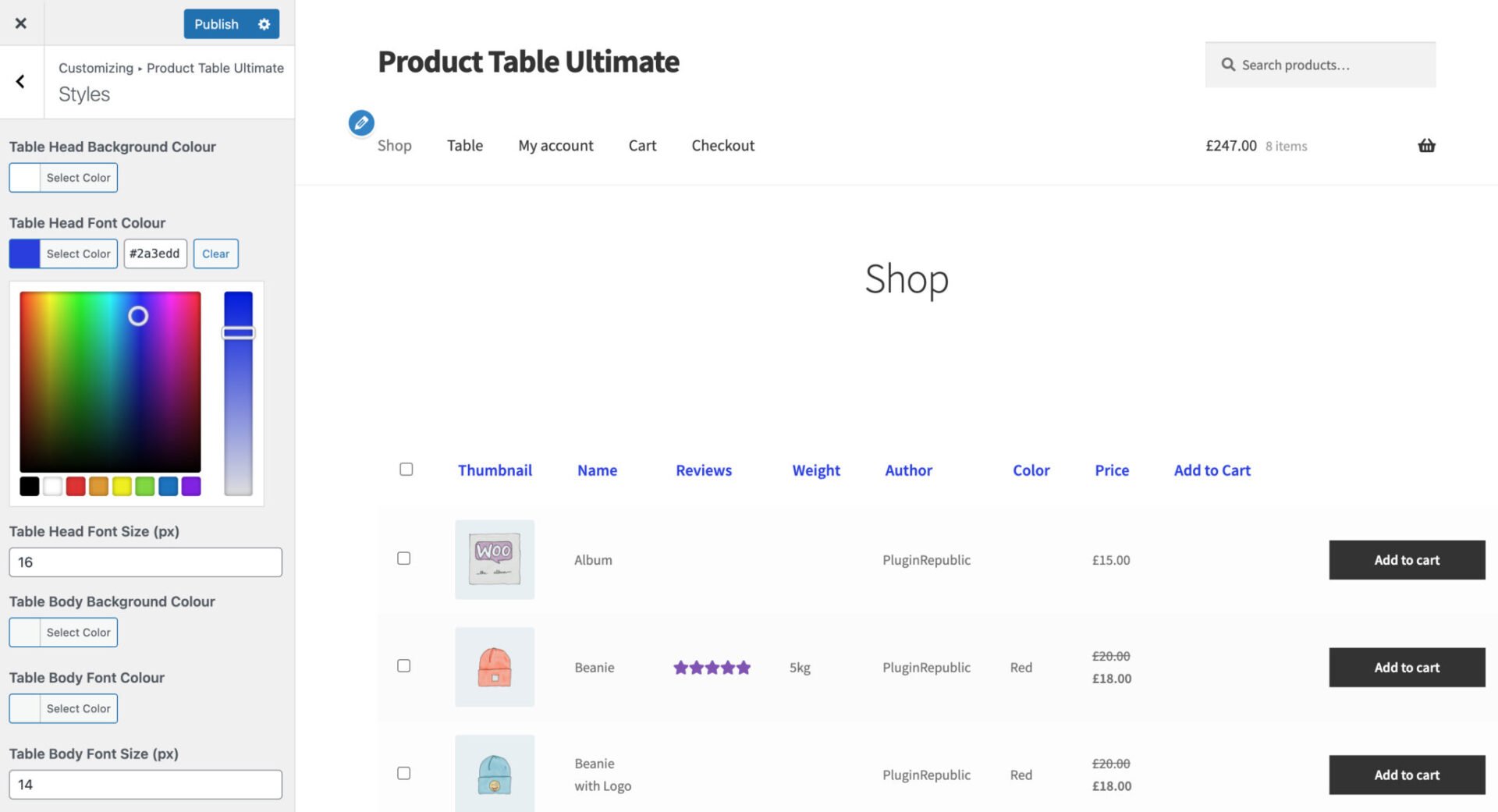 Editing form styles in the Customizer