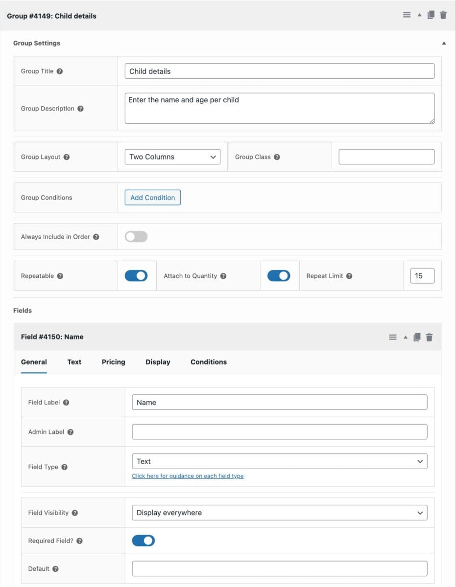 WooCommerce product form settings -individual product