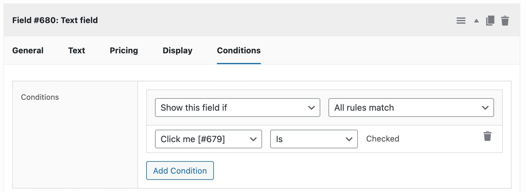 Conditions on product form fields