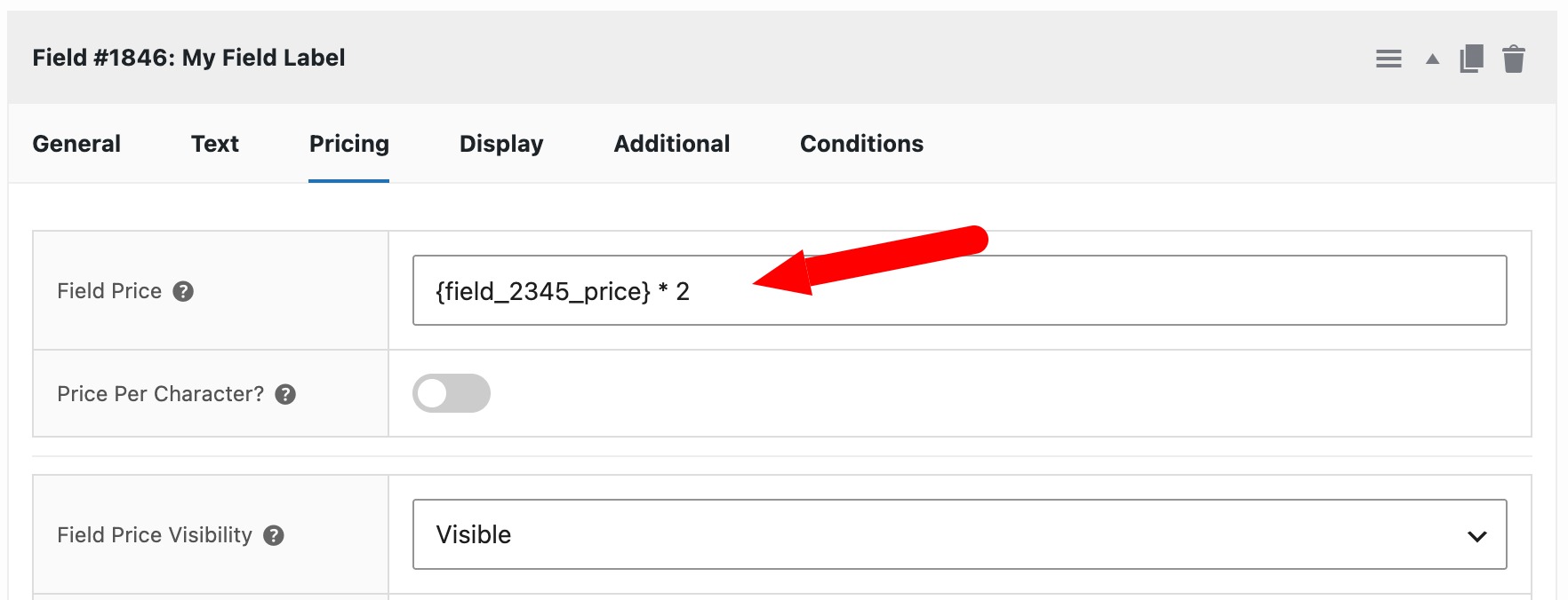 Add-on field price formula