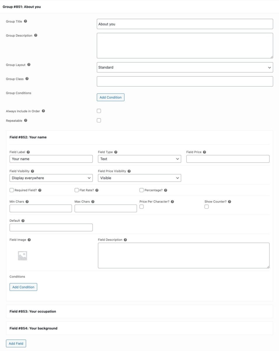 WooCommerce product form settings -individual product