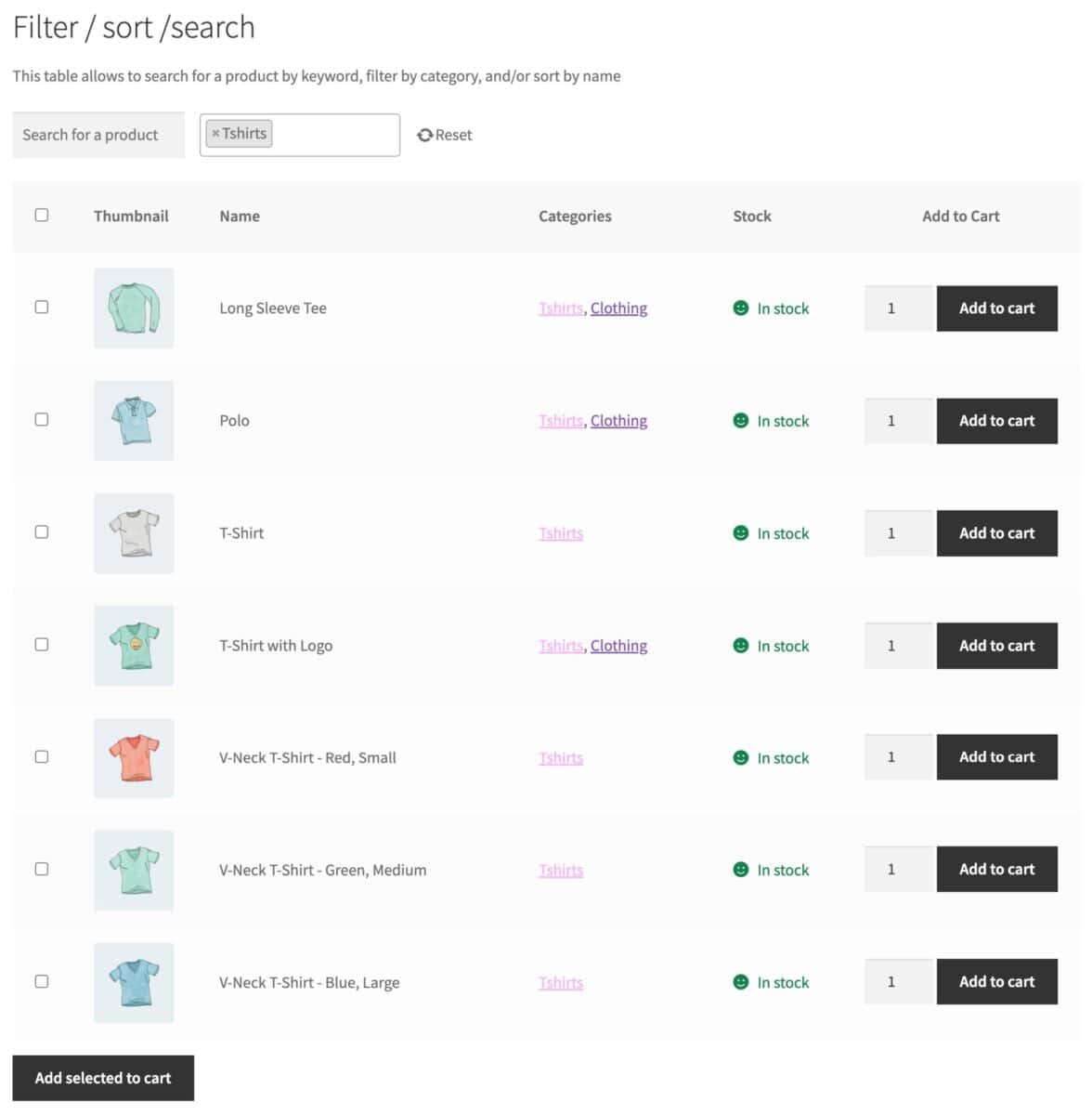 Filtered order form