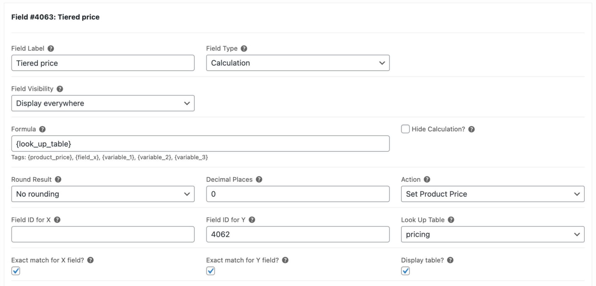 Calculation field settings