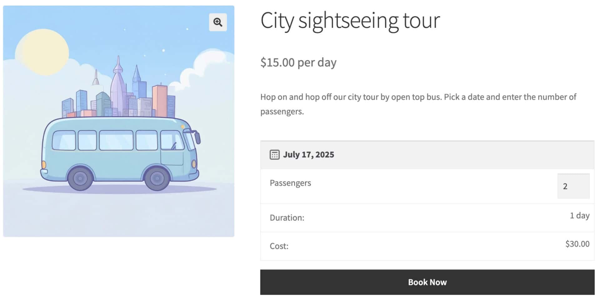 City sightseeing tour product in WooCommerce