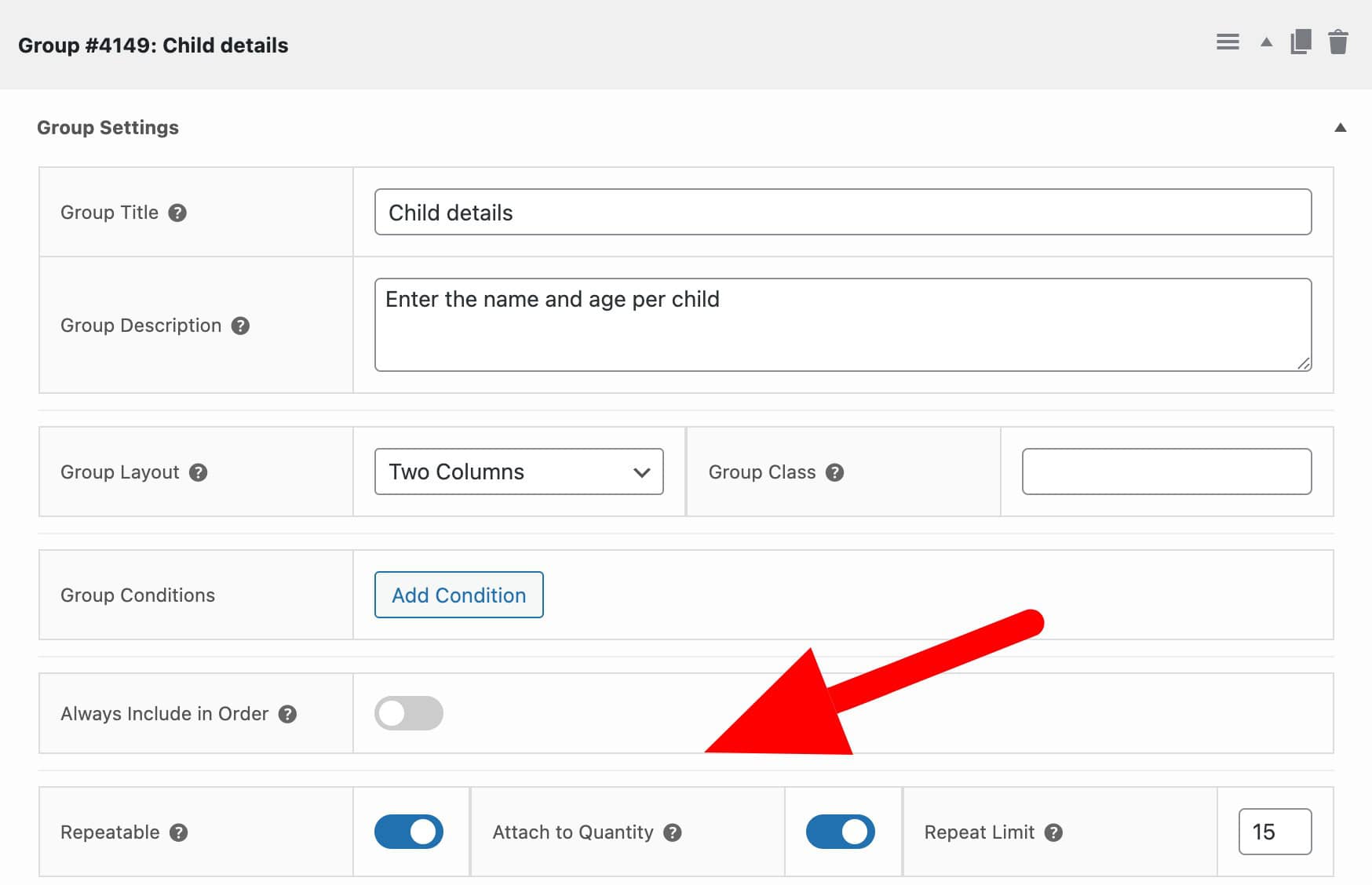 Repeater fields on product form