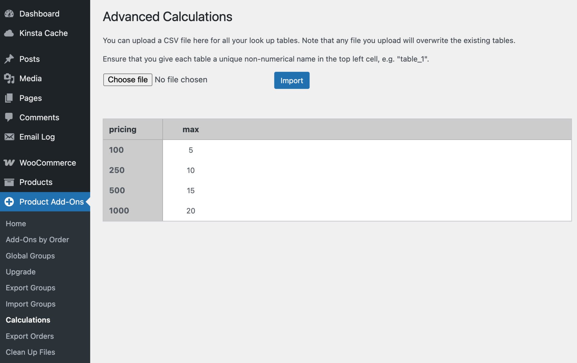 Uploaded CSV file