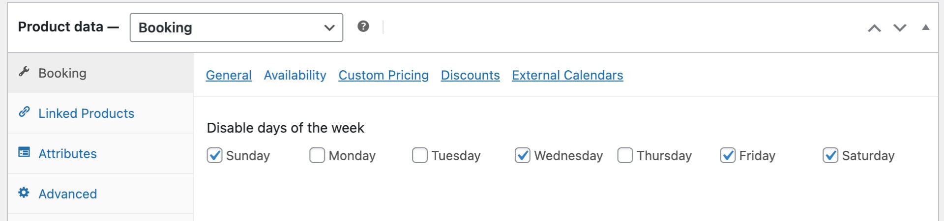 Disable certain days of the week