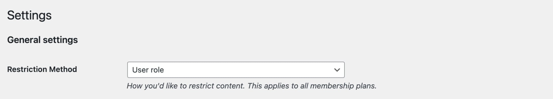 User role restriction method setting