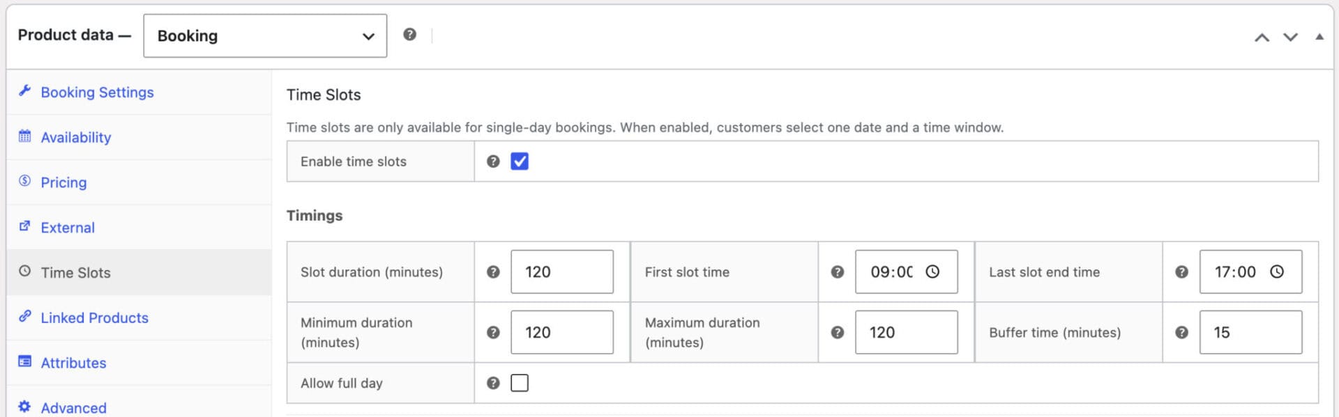 Time slot settings for multiple classes per day