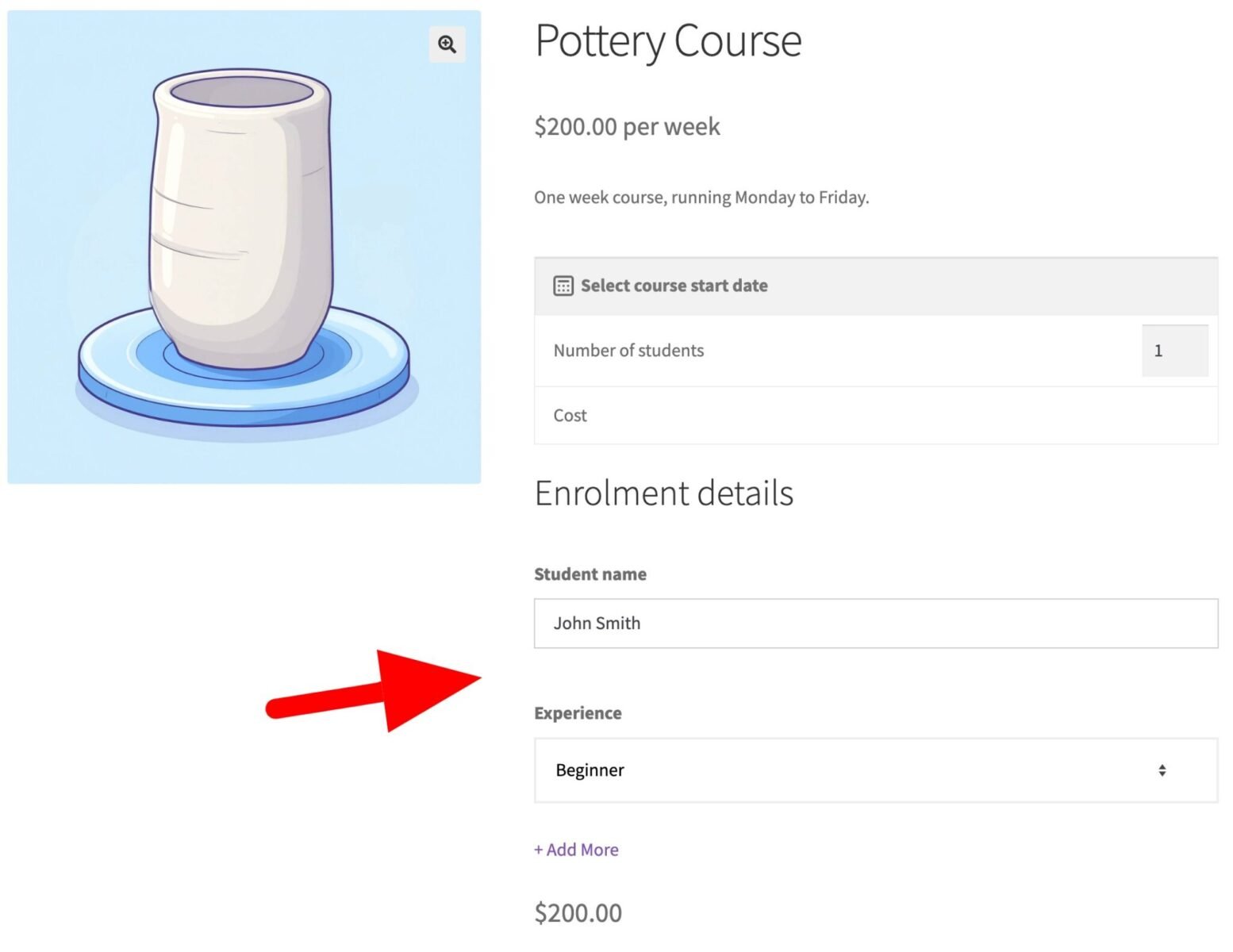 Enrolment details on a WooCommerce course