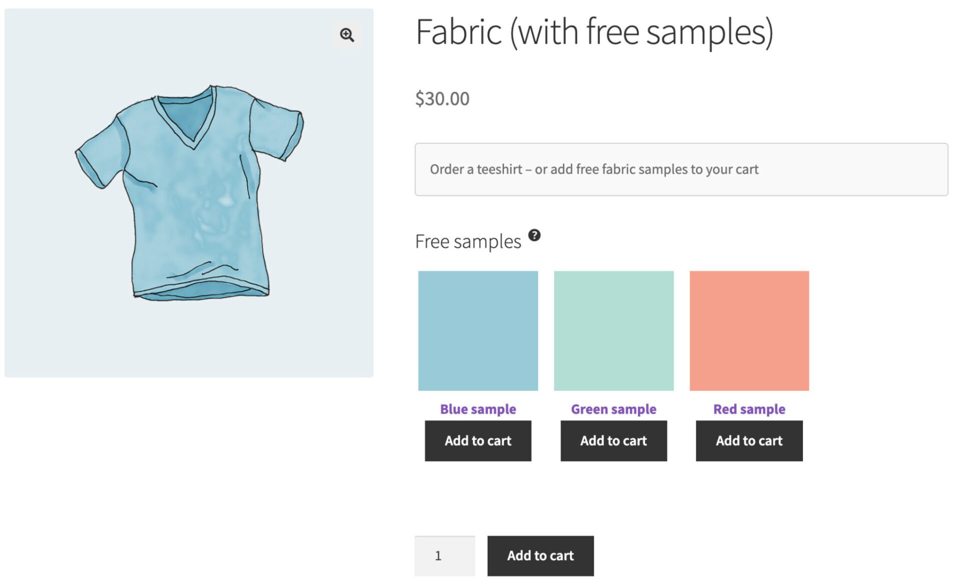 WooCommerce free samples on product page