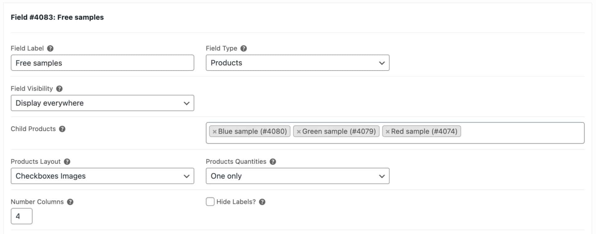 WooCommerce free samples child products
