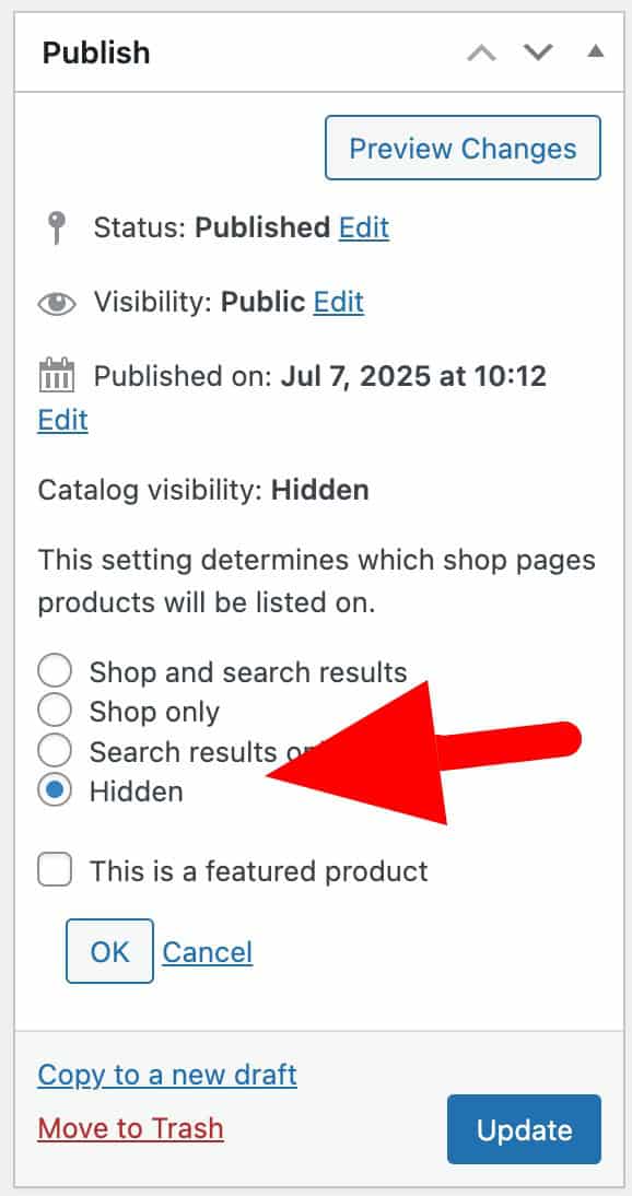 Catalog visibility setting