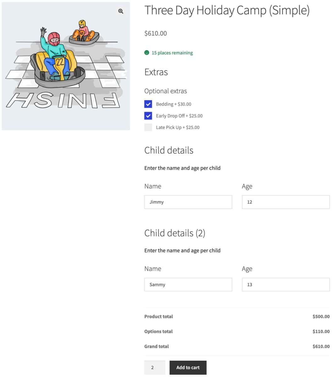 WooCommerce kids holiday activity product