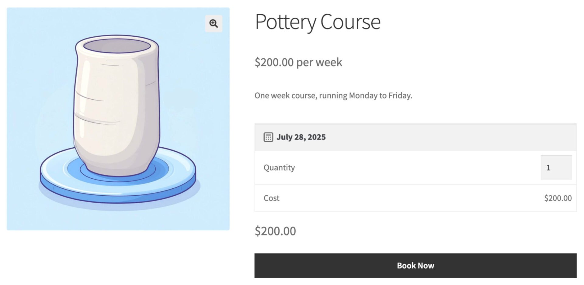 WooCommerce pottery course product
