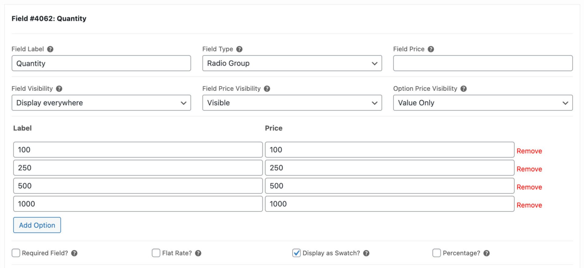 Radio button as swatch input field