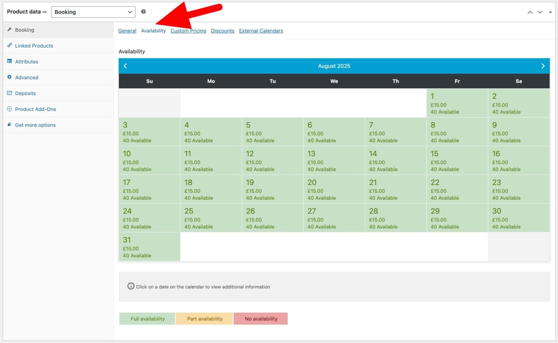 WooCommerce tour availability calendar