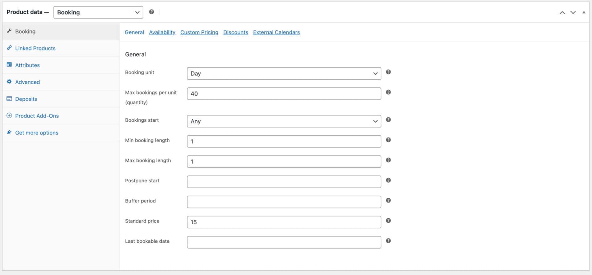WooCommerce tour booking product settings