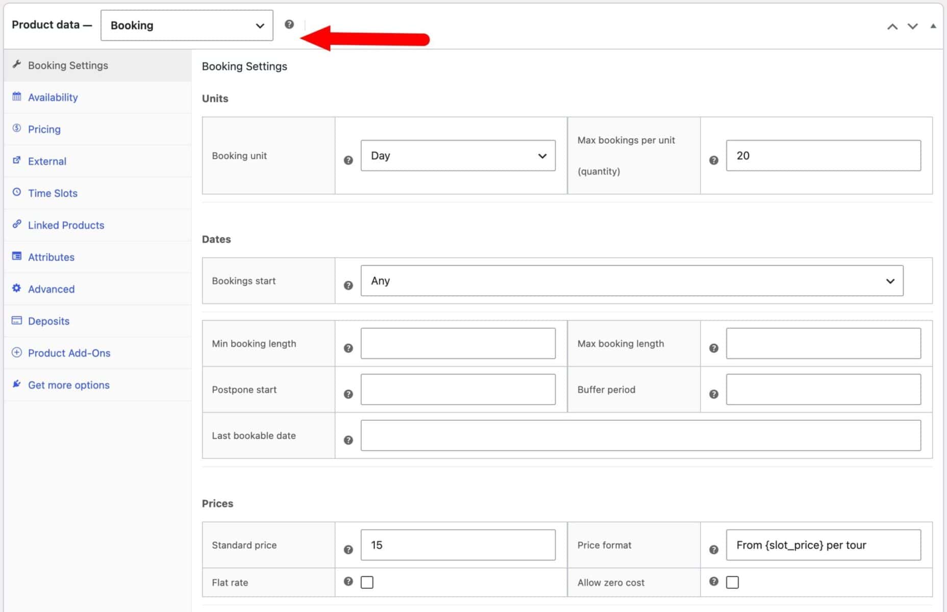 WooCommerce tour booking settings