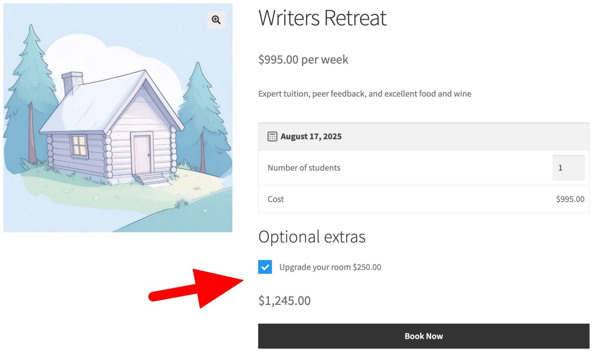 WooCommerce writers retreat product