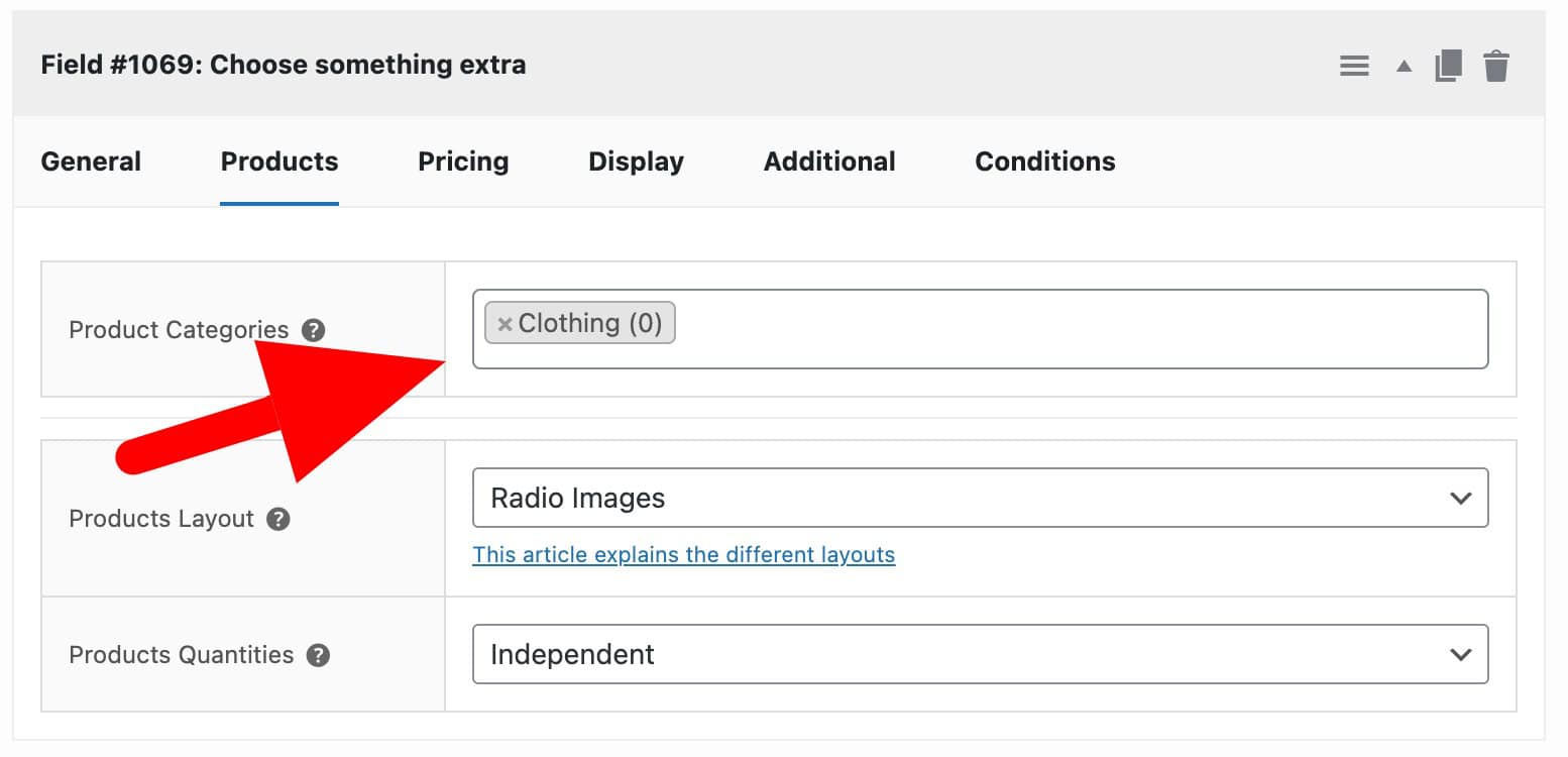 Product Categories field type settings