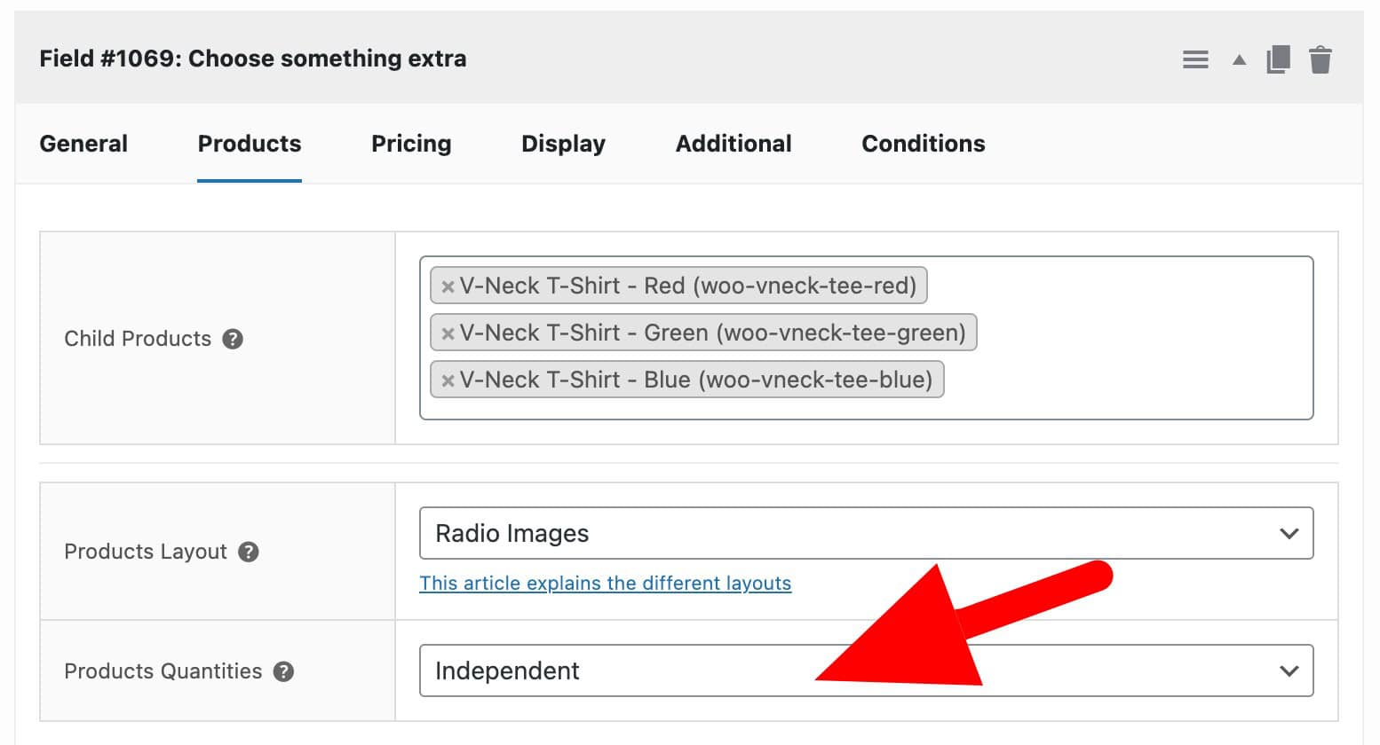 Child product quantity setting