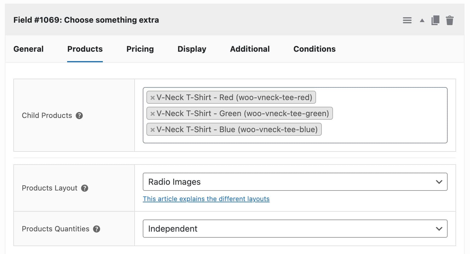 WooCommerce child product field settings
