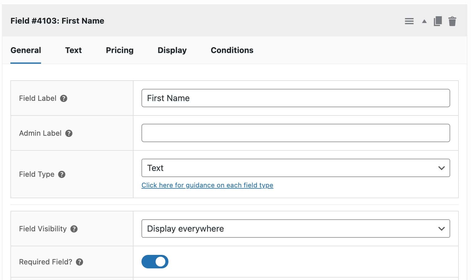 Field for diner's name