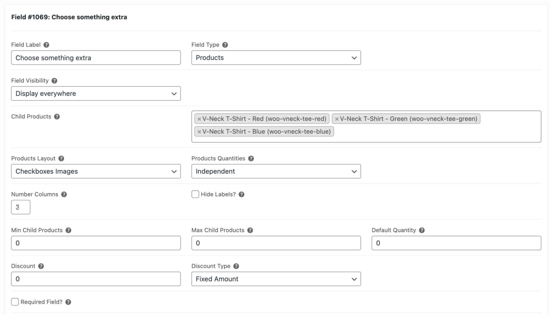 WooCommerce child product field settings