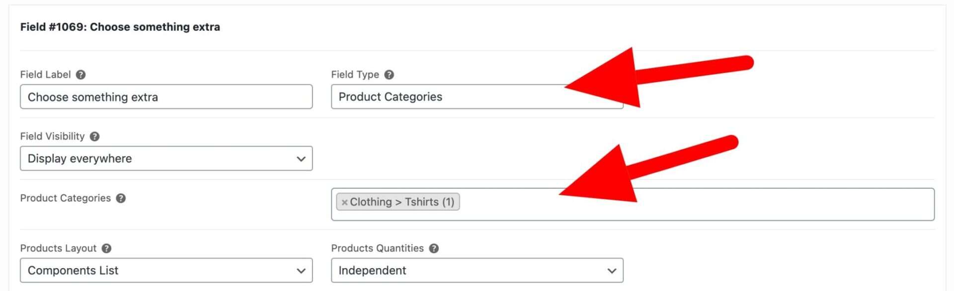 Product Categories field type settings