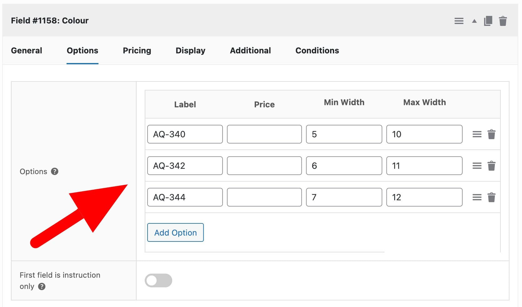 Select field with extra params