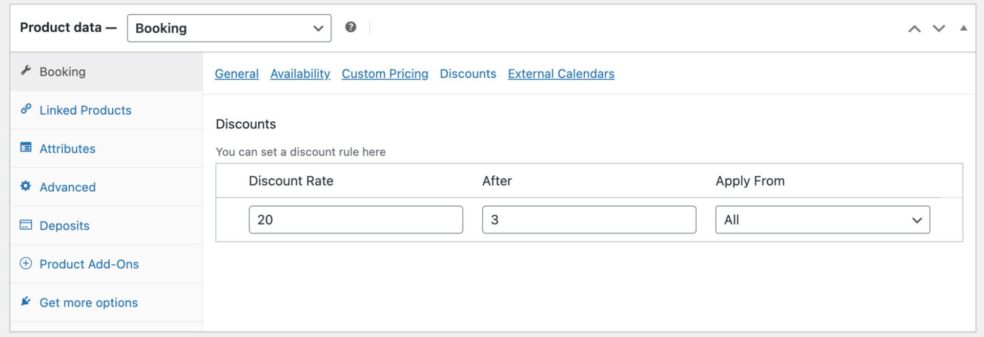 Discount settings for WooCommerce bike rentals product