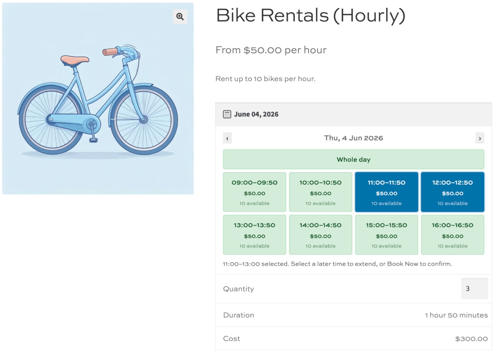 WooCommerce bike rental by the hour
