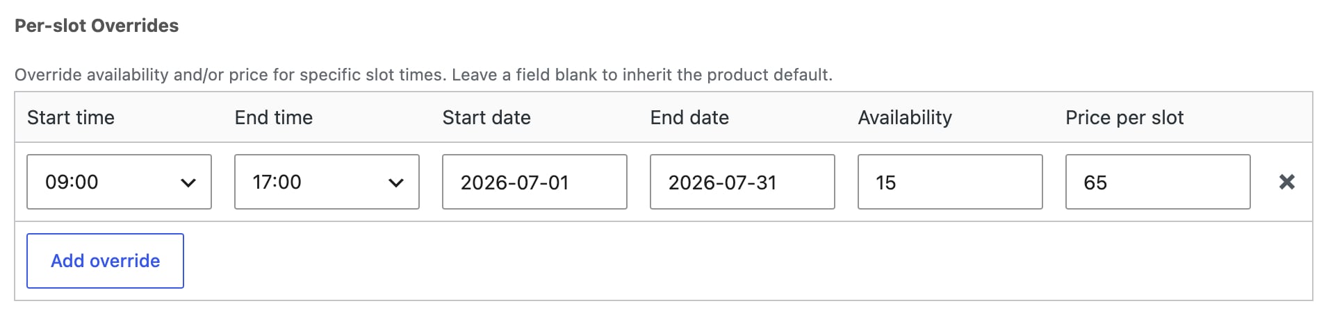Override price and availability settings for rental products