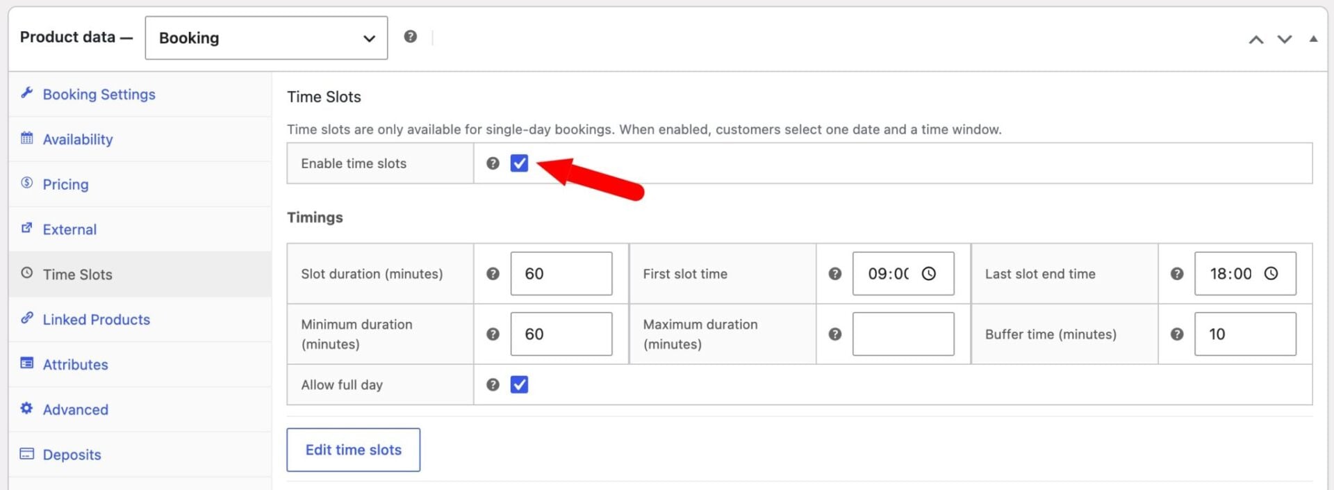 Enable time slots for bike rental product