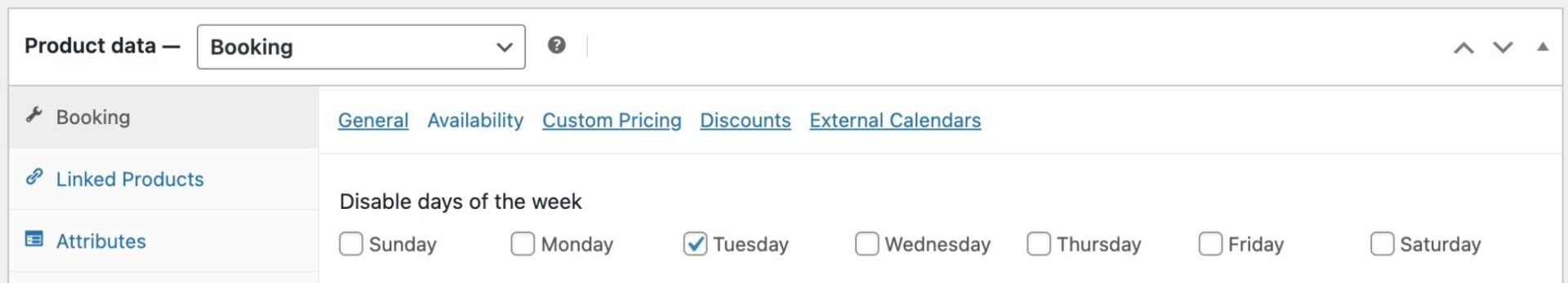 Block days of the week from the booking form