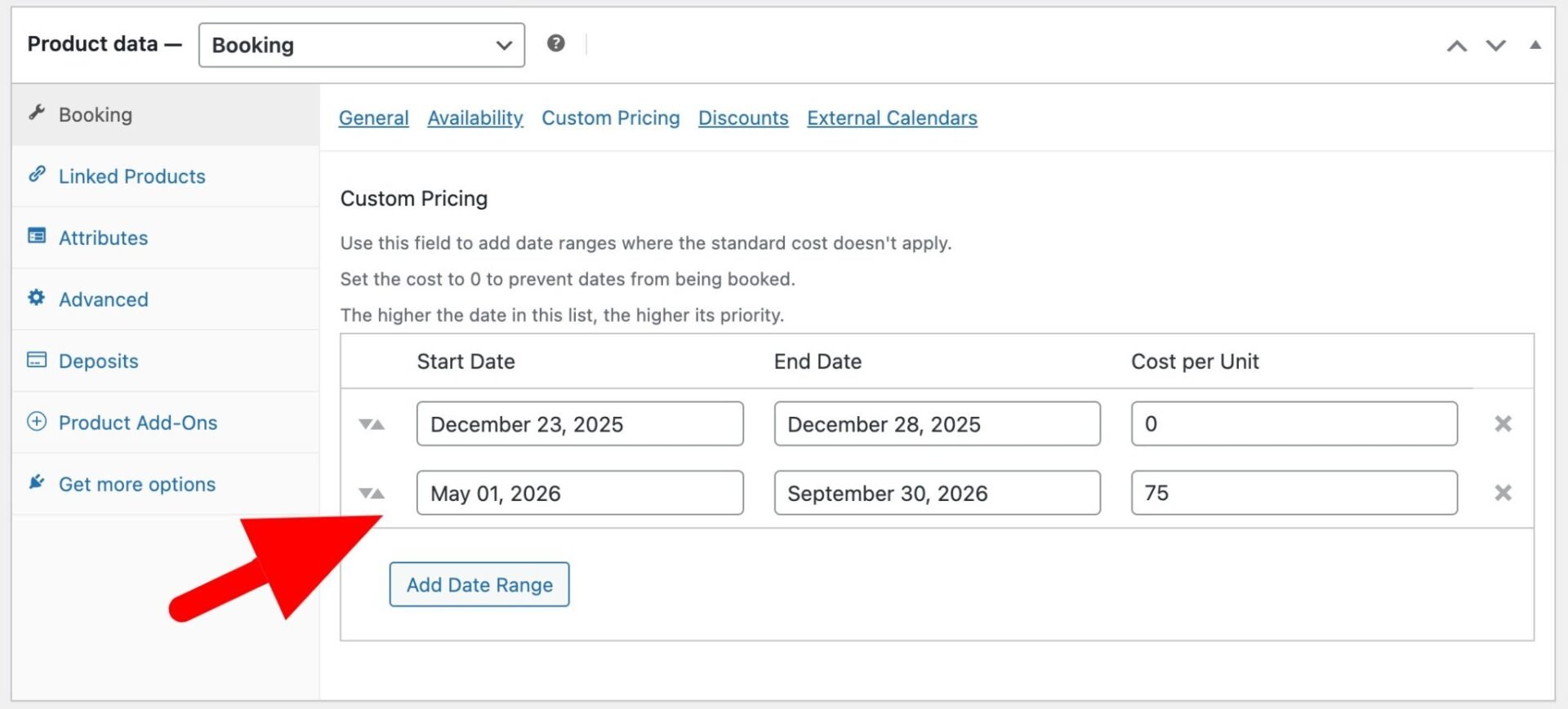 Seasonal pricing settings for WooCommerce bookings product