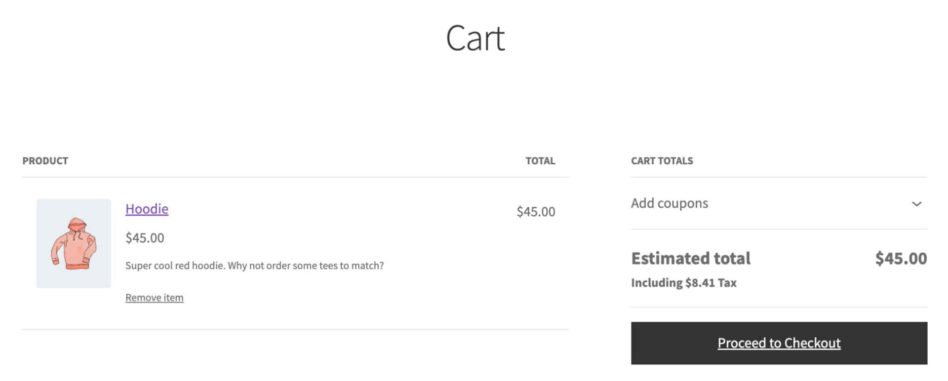 WooCommerce cart line item with no quantity field