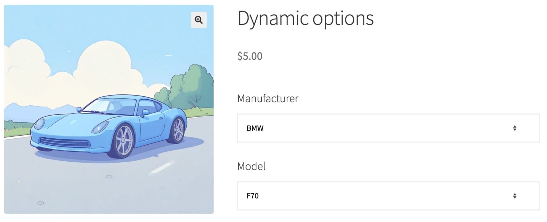 Example product using options imported via CSV