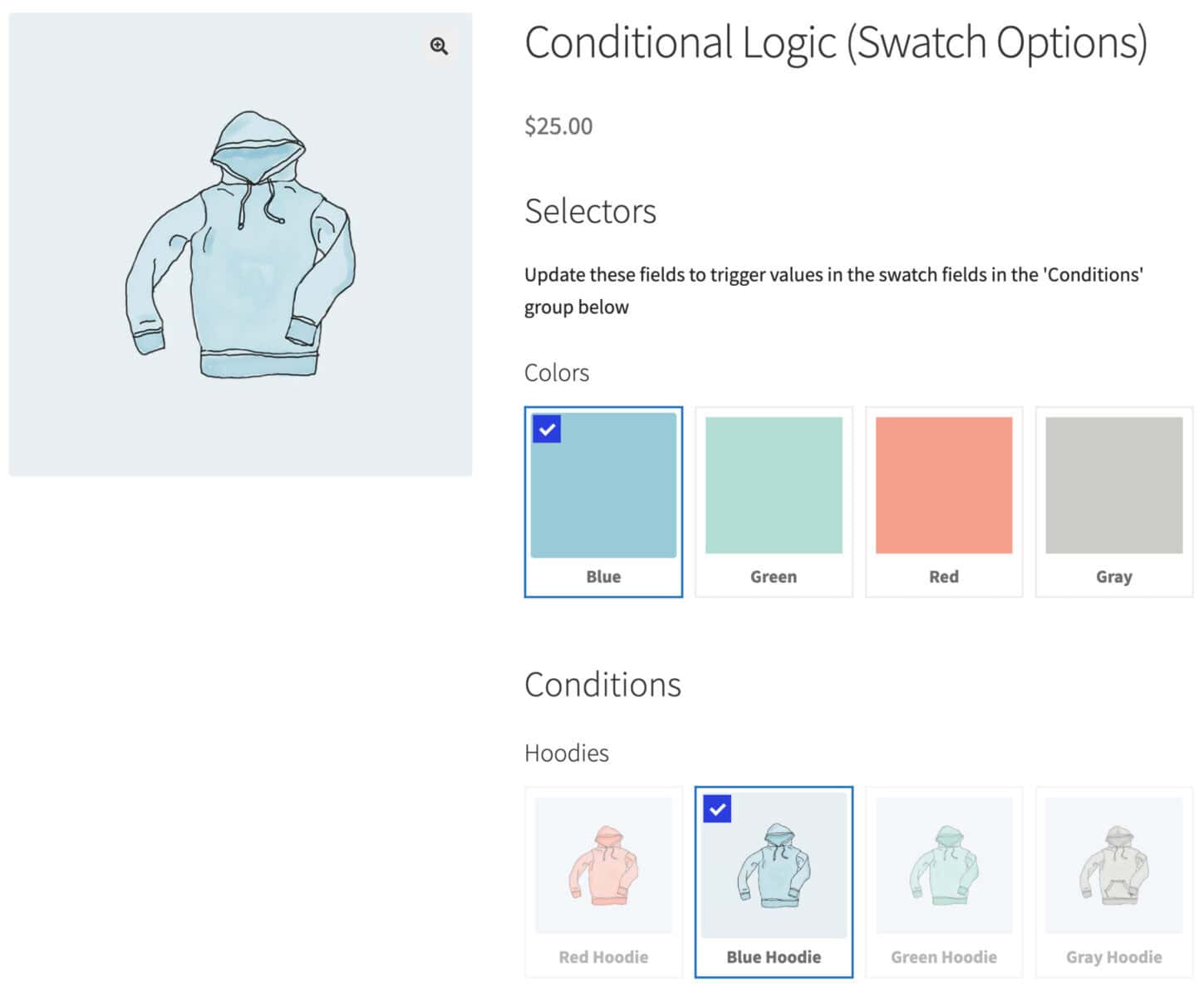 Conditions on options in WooCommerce Product Add-Ons Ultimate