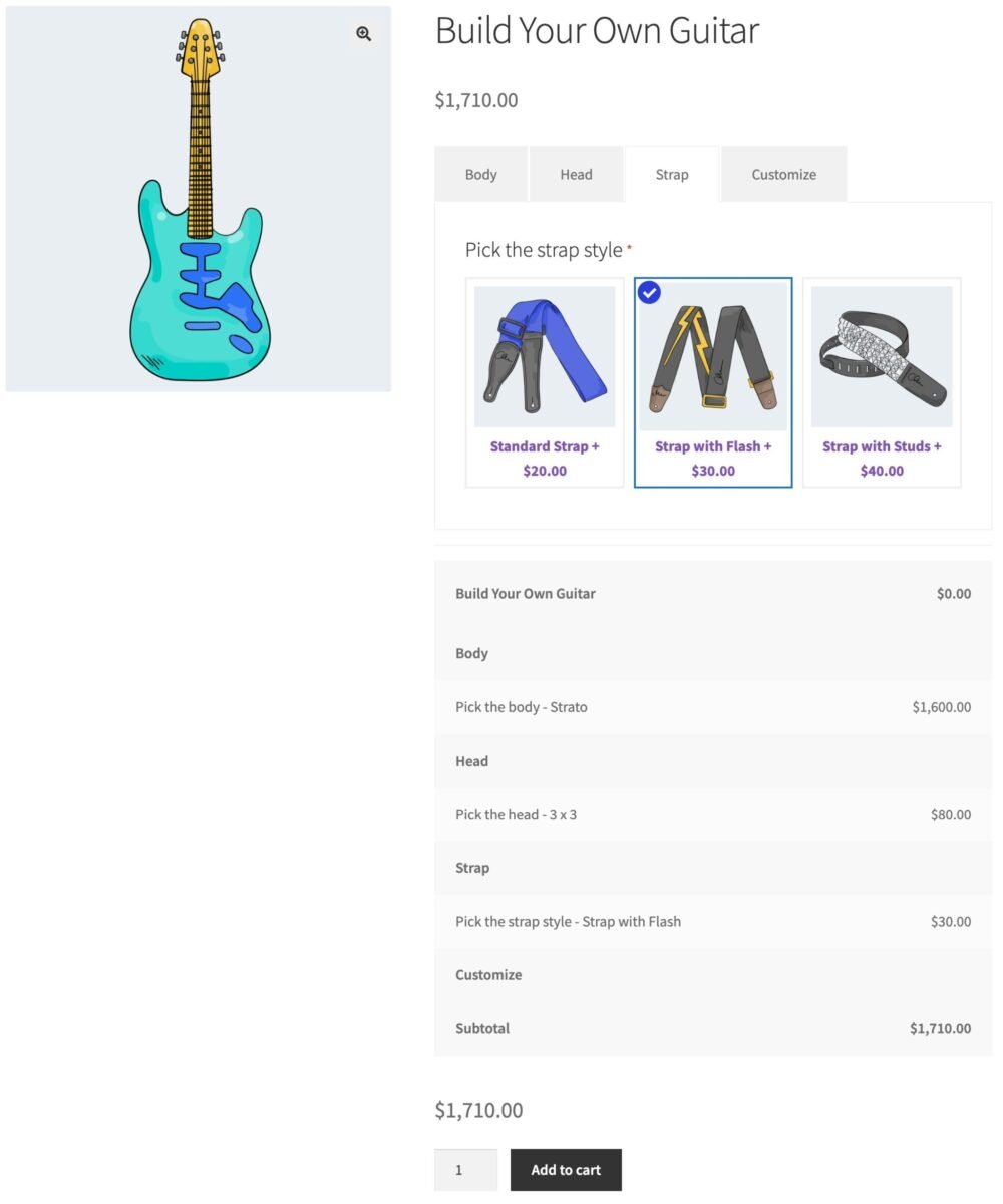 Build a guitar product in WooCommerce with components