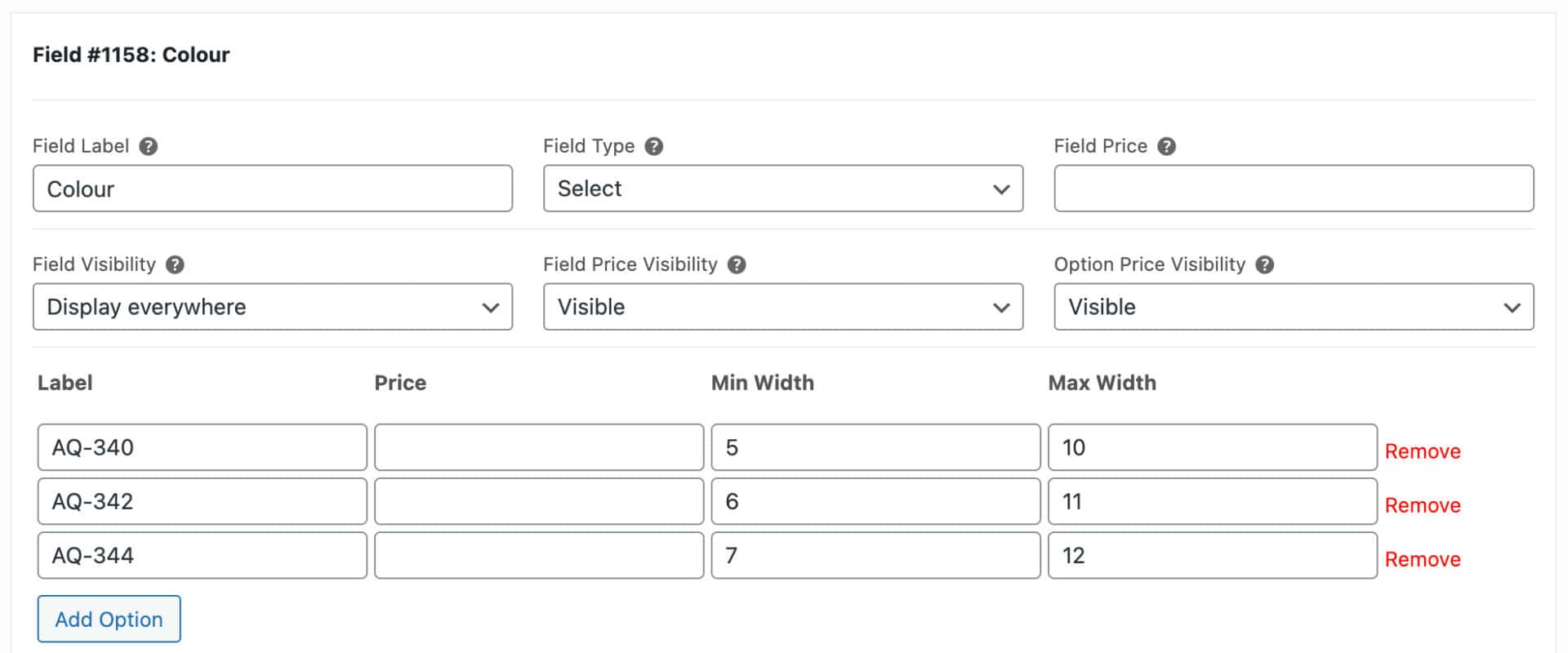 Select field with extra params