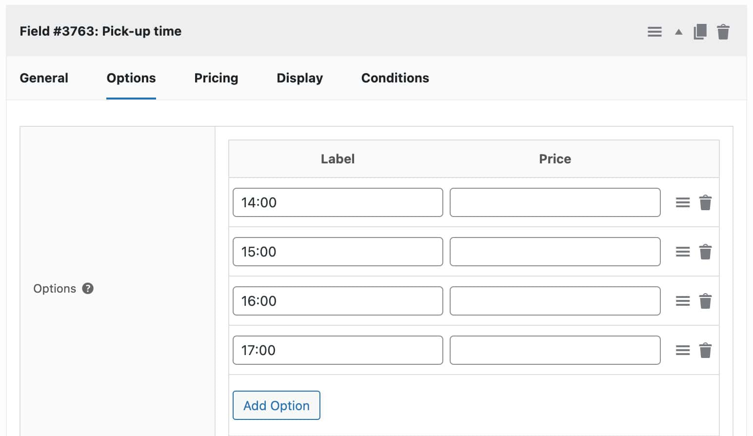 Campervan pick-up times setting