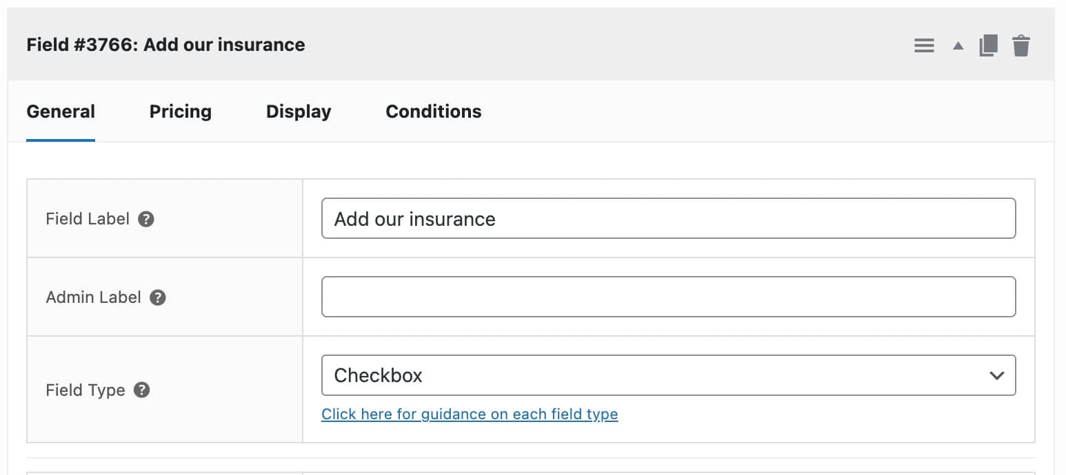 Campervan insurance setting