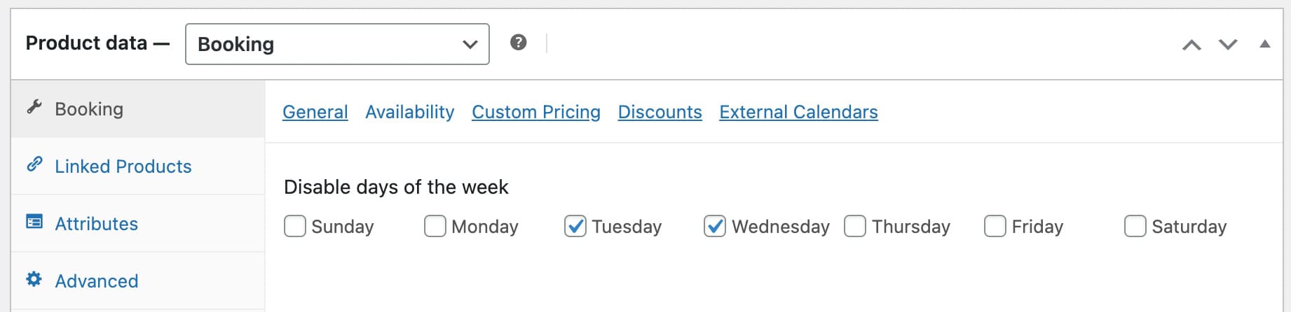 Disable days of the week in the booking calendar