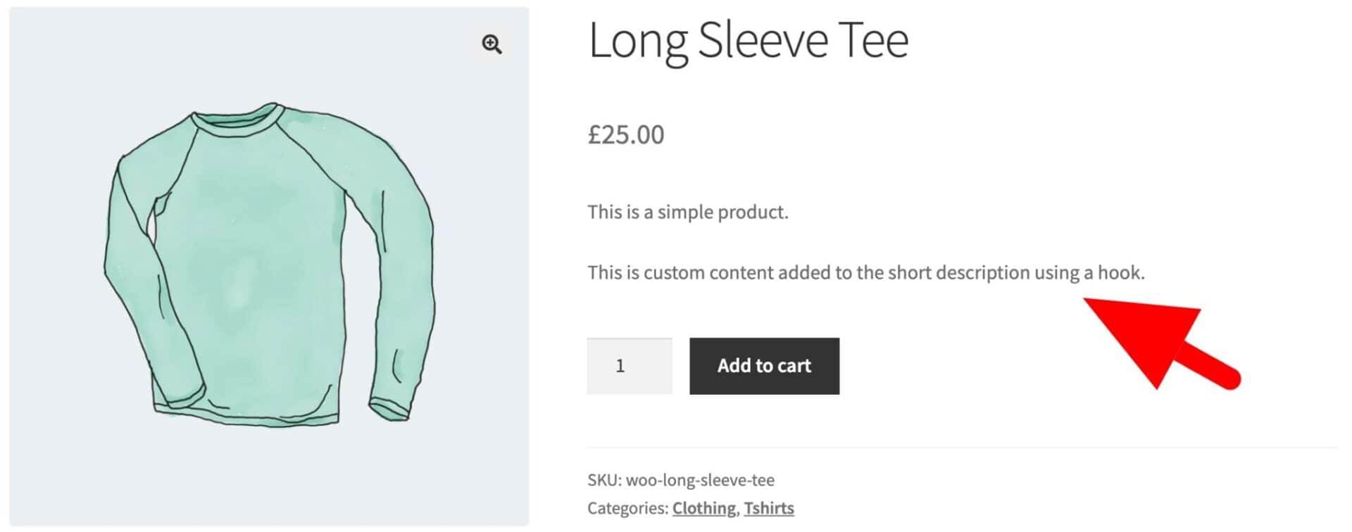 Extra content added to short description using woocommerce_short_description hook