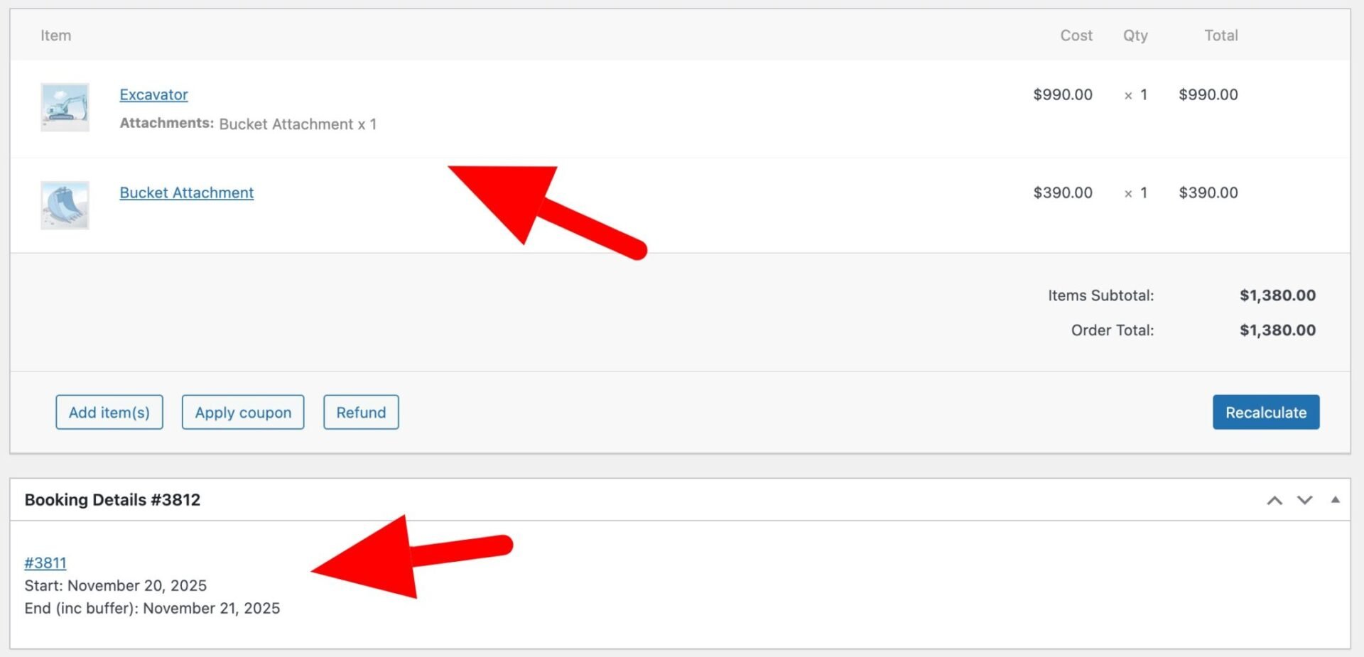 Multiple bookable items in the order